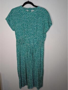 Vintage Karin Stevens Green Polka Dot Dress Elastic Waist Size 6